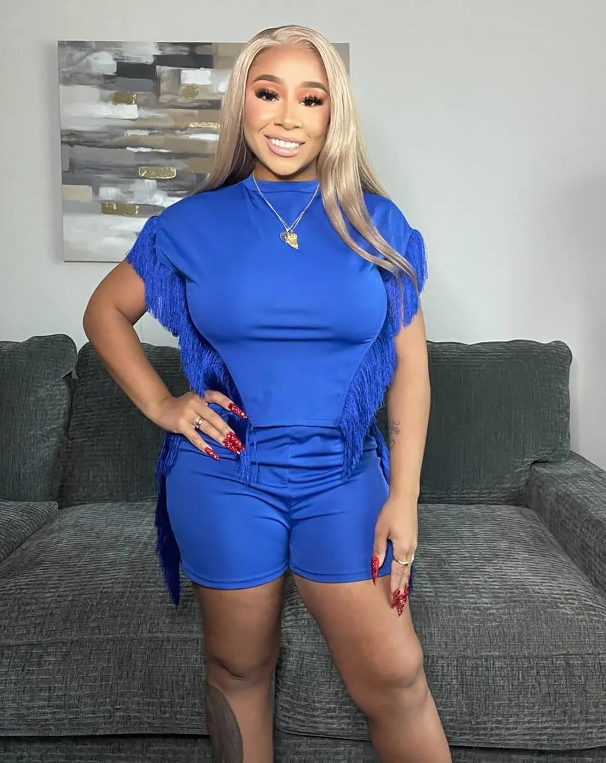 2 Piece Outfits for Women Sexy Sleeveless Cut Out Fringe Crop Top Shorts Set Party Club Night Out Tracksuit Clubwear