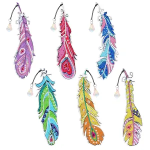 6PCS DIY Diamond Painting Feather Shape Bookmark