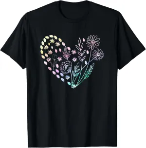 Aesthetic Colorful Heart Flowers Daisey Minimalist Cute T-Shirt