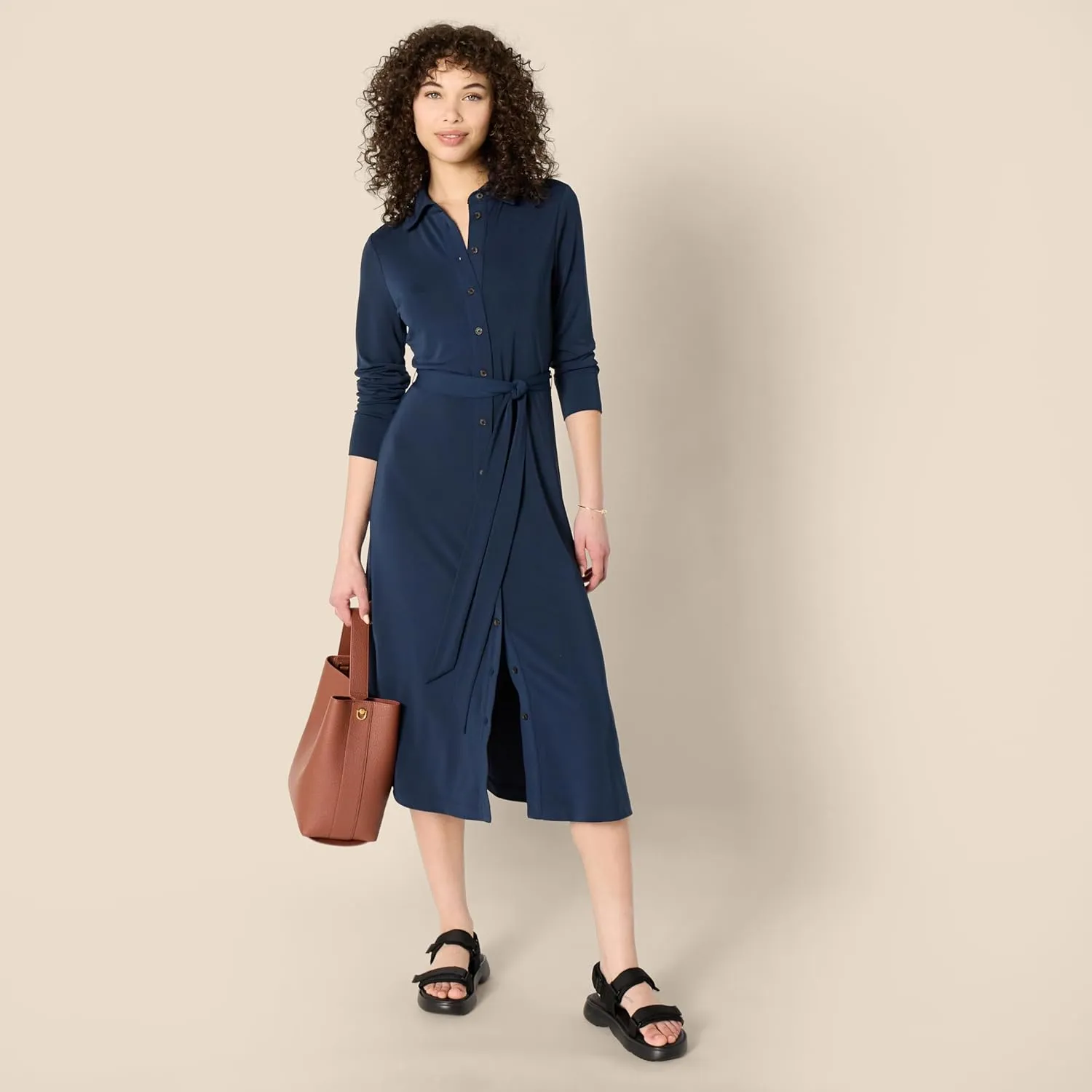 Amazon Essentials Women's Regular-Fit Matte Jersey Midi Length Dress