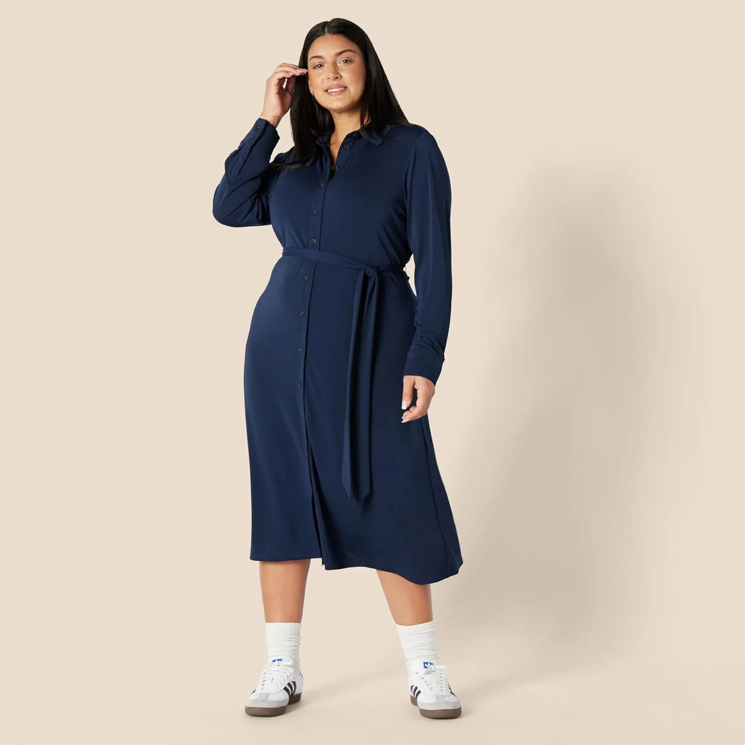 Amazon Essentials Women's Regular-Fit Matte Jersey Midi Length Dress