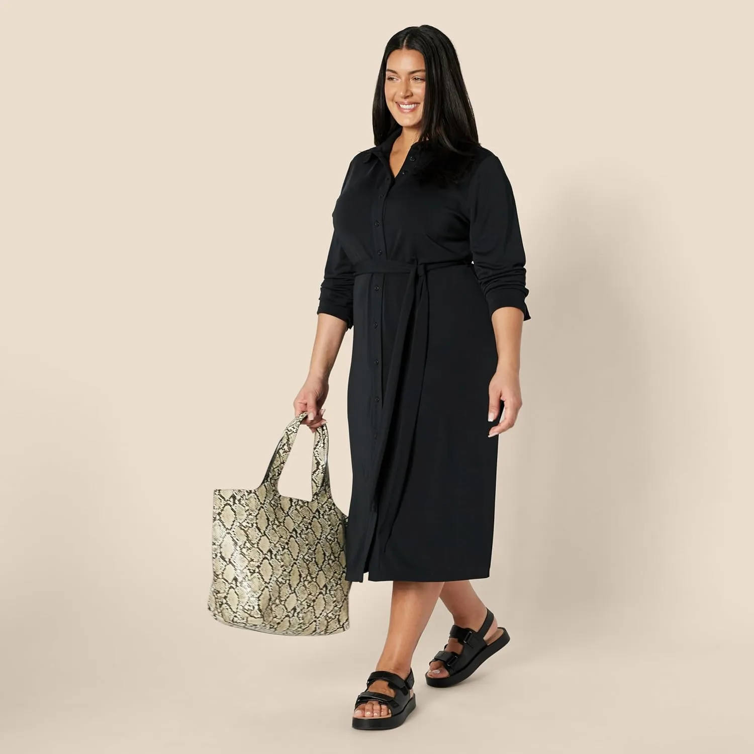 Amazon Essentials Women's Regular-Fit Matte Jersey Midi Length Dress