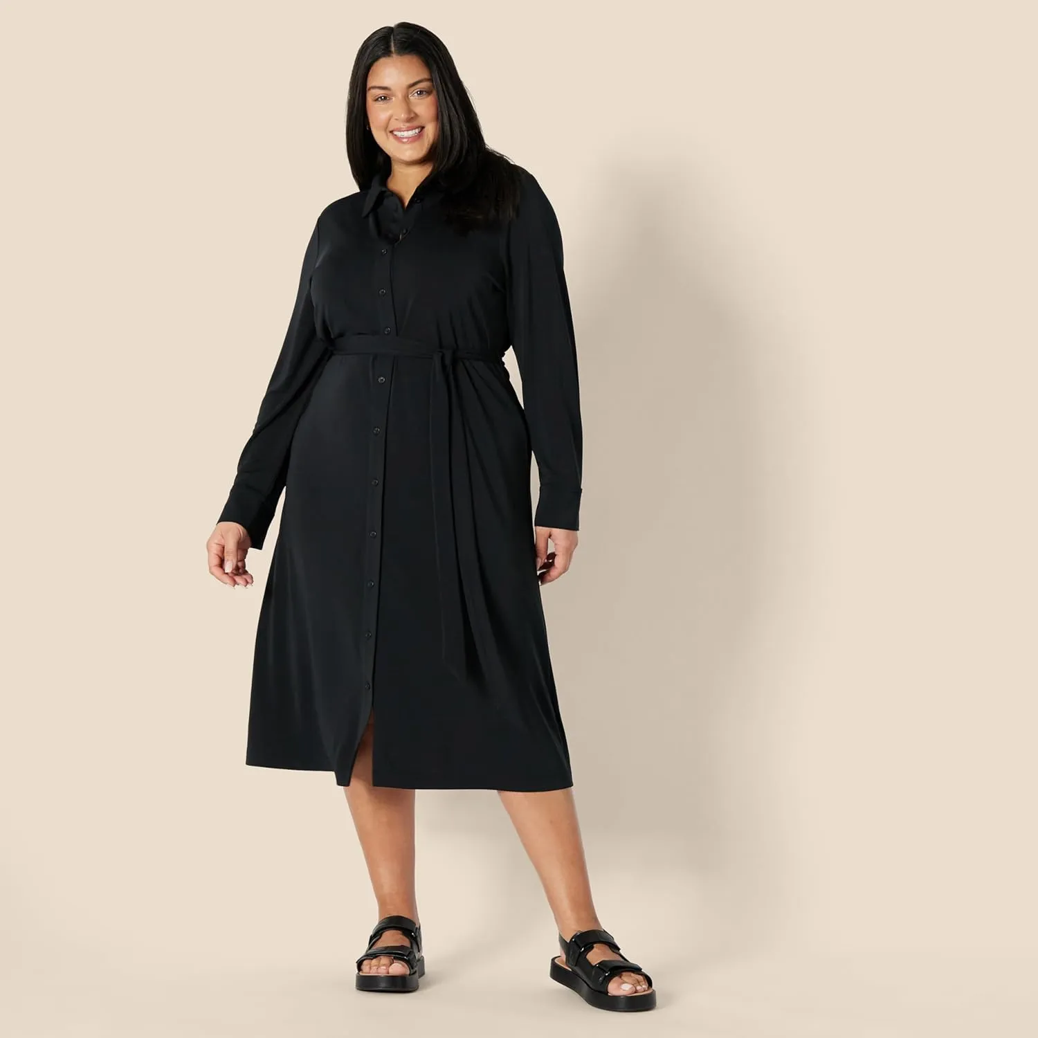 Amazon Essentials Women's Regular-Fit Matte Jersey Midi Length Dress