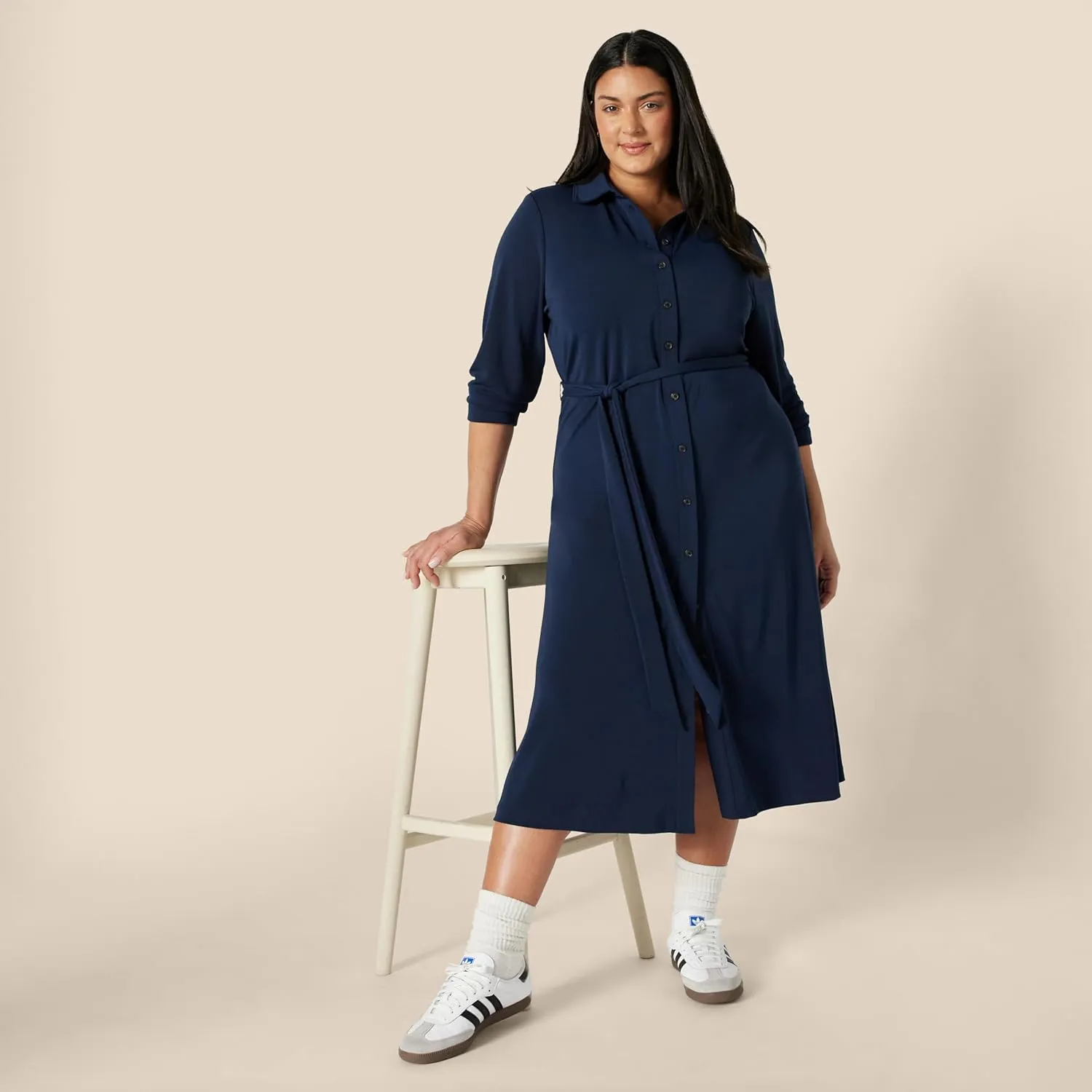 Amazon Essentials Women's Regular-Fit Matte Jersey Midi Length Dress