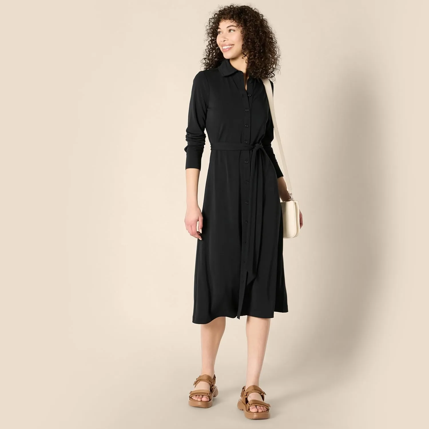 Amazon Essentials Women's Regular-Fit Matte Jersey Midi Length Dress