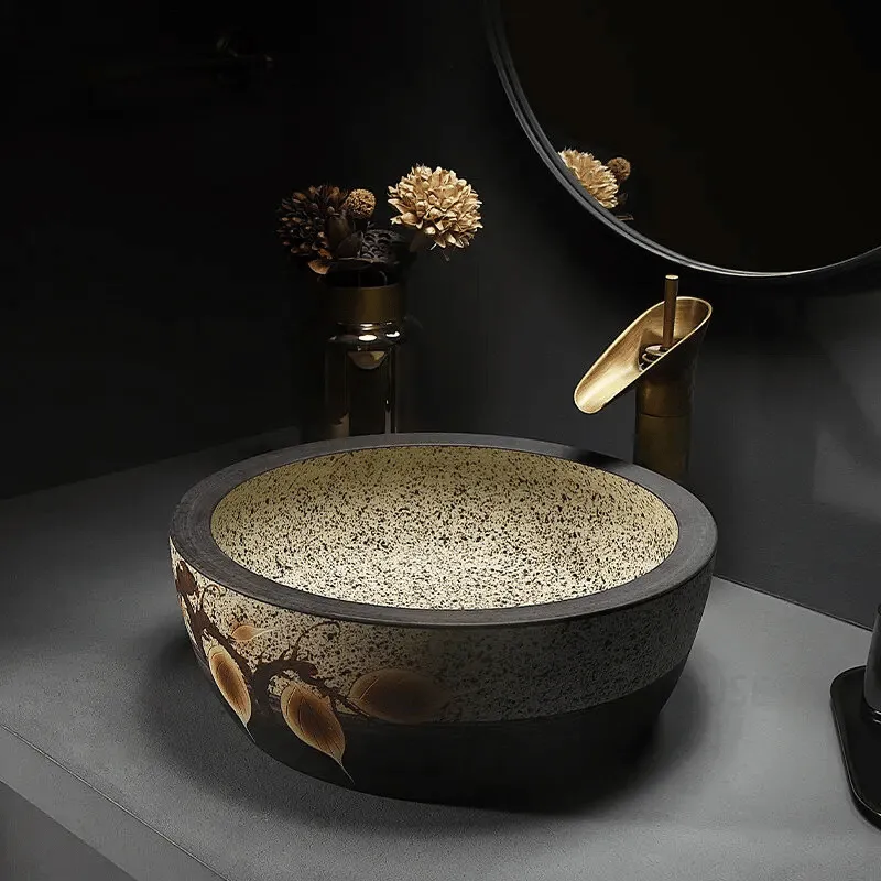 Bathroom Wash Basin Art Countertop Basin Retro Round Bathroom Sink