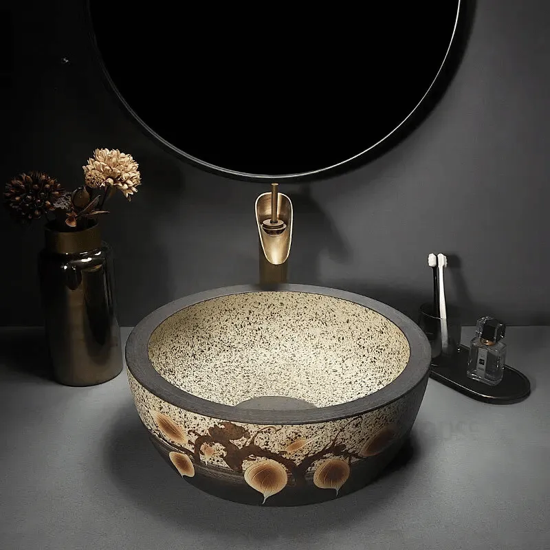 Bathroom Wash Basin Art Countertop Basin Retro Round Bathroom Sink