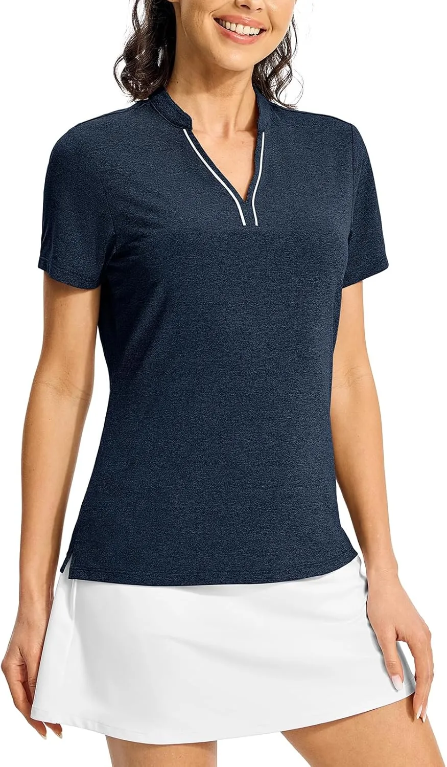BGOWATU Women's Golf Polo Shirts Short Sleeve Collarless Y-Neck Tennis Tops Quick Dry UPF 50  Workout Shirt Lightweight