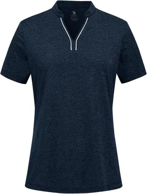 BGOWATU Women's Golf Polo Shirts Short Sleeve Collarless Y-Neck Tennis Tops Quick Dry UPF 50  Workout Shirt Lightweight