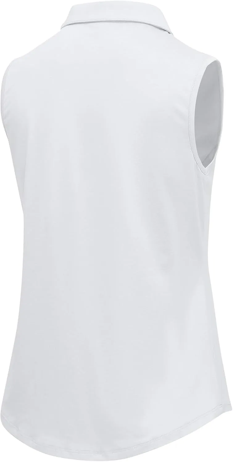 BGOWATU Women's Golf Shirts Sleeveless Polo Shirts Collared 3 Buttons Tennis Tank Tops UV Protection Quick Dry