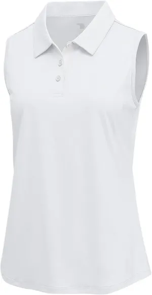 BGOWATU Women's Golf Shirts Sleeveless Polo Shirts Collared 3 Buttons Tennis Tank Tops UV Protection Quick Dry