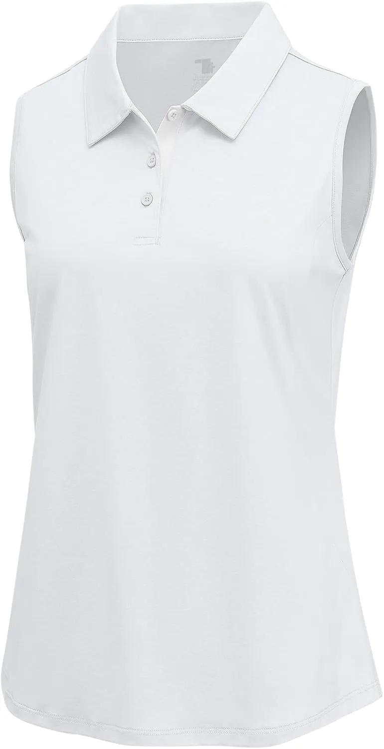 BGOWATU Women's Golf Shirts Sleeveless Polo Shirts Collared 3 Buttons Tennis Tank Tops UV Protection Quick Dry