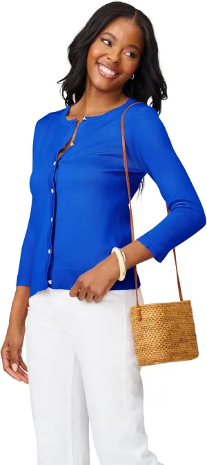 Cable & Gauge Women's Lady Button Front Cardigan Lightweight Button-Up Sweater, Crew Neck, 3/4 Sleeve, Versatile Layering Top