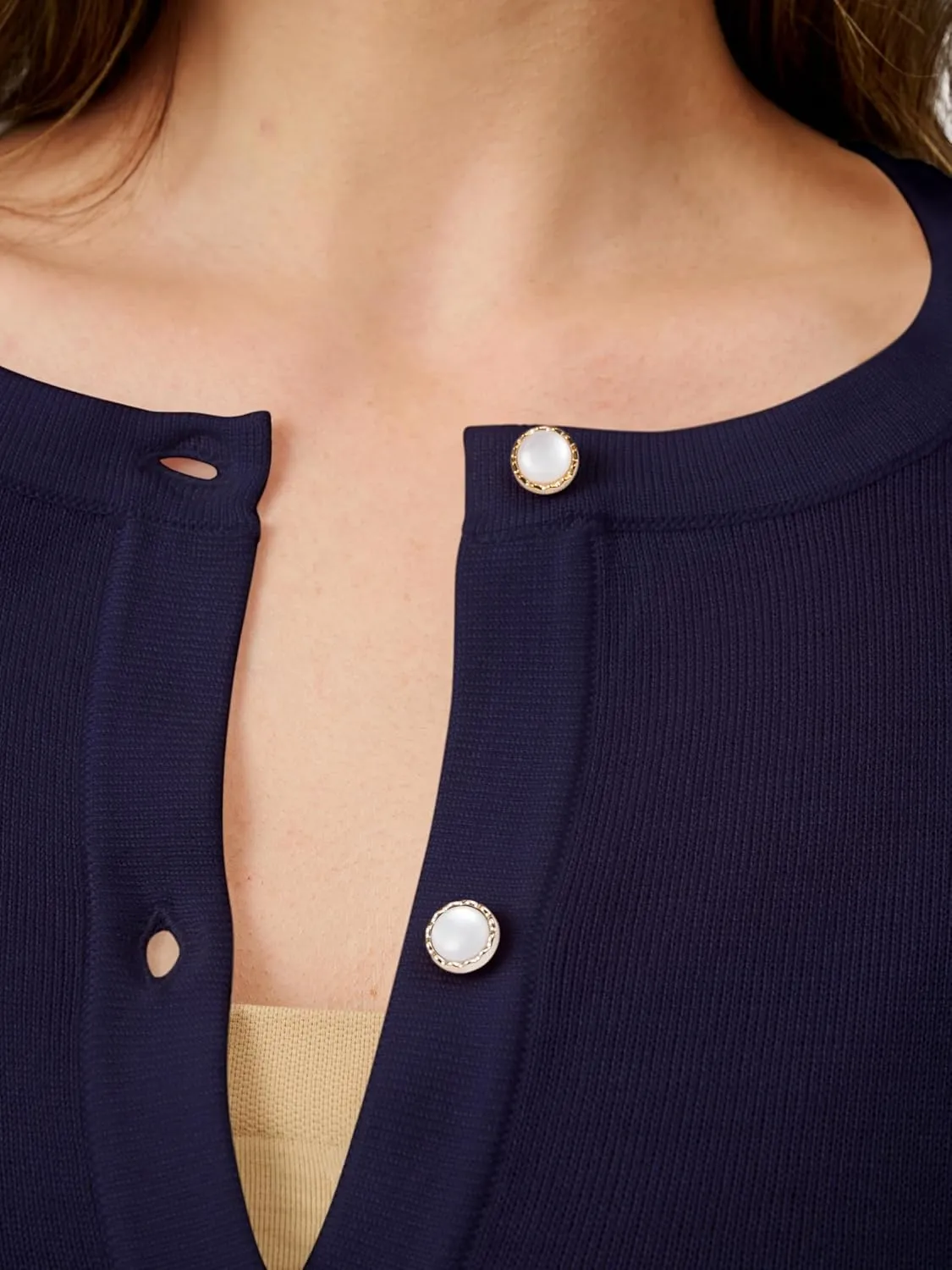 Cable & Gauge Women's Lady Button Front Cardigan Lightweight Button-Up Sweater, Crew Neck, 3/4 Sleeve, Versatile Layering Top