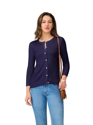 Cable & Gauge Women's Lady Button Front Cardigan Lightweight Button-Up Sweater, Crew Neck, 3/4 Sleeve, Versatile Layering Top