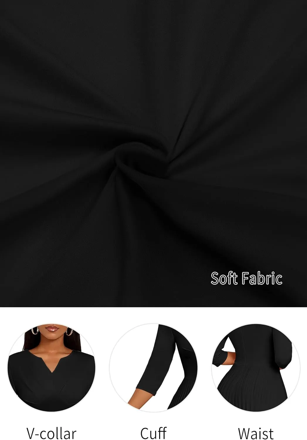 CLOCOR Midi Dresses for Women Casual Wrap Flared Pleated Dress A Line 3/4 Sleeve V Neck Church Cocktail Wedding Guest Dress