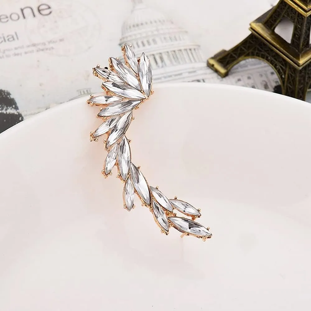 Crystal Leaf Climbers Crawler Jewelry Jacket Earrings Sparkly Zircon Pave Metal Ear Cuff Wrap Clip Stud Earring Climber Top Ear Clip for Women