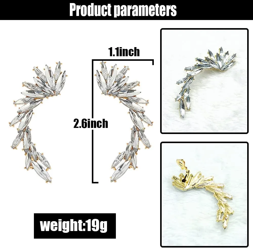Crystal Leaf Climbers Crawler Jewelry Jacket Earrings Sparkly Zircon Pave Metal Ear Cuff Wrap Clip Stud Earring Climber Top Ear Clip for Women