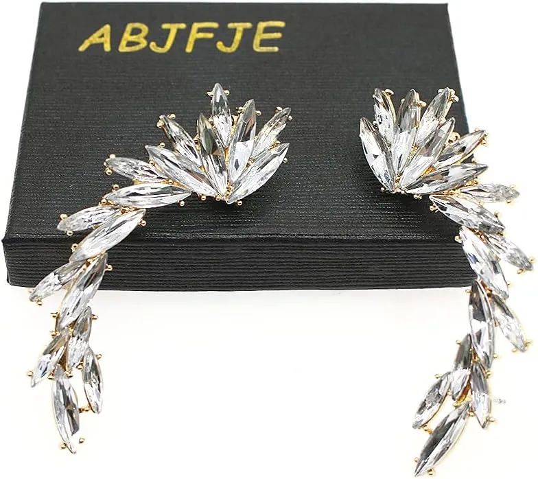 Crystal Leaf Climbers Crawler Jewelry Jacket Earrings Sparkly Zircon Pave Metal Ear Cuff Wrap Clip Stud Earring Climber Top Ear Clip for Women