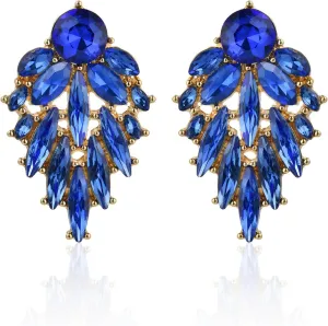 Dazzling Gold Rhinestone Crystal Cluster Vintage Leaf Dangle Chandelier Earrings for Women Jewelry Prom