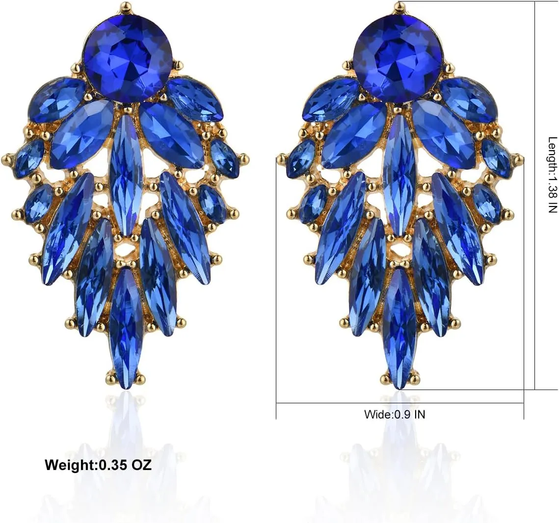 Dazzling Gold Rhinestone Crystal Cluster Vintage Leaf Dangle Chandelier Earrings for Women Jewelry Prom