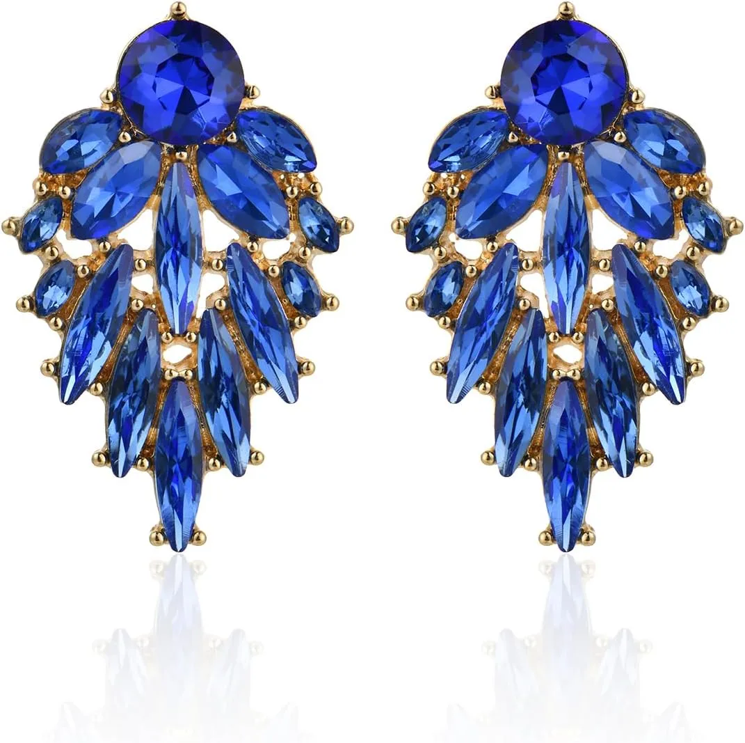 Dazzling Gold Rhinestone Crystal Cluster Vintage Leaf Dangle Chandelier Earrings for Women Jewelry Prom