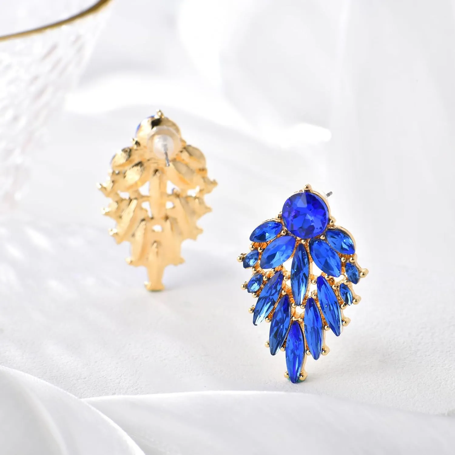 Dazzling Gold Rhinestone Crystal Cluster Vintage Leaf Dangle Chandelier Earrings for Women Jewelry Prom