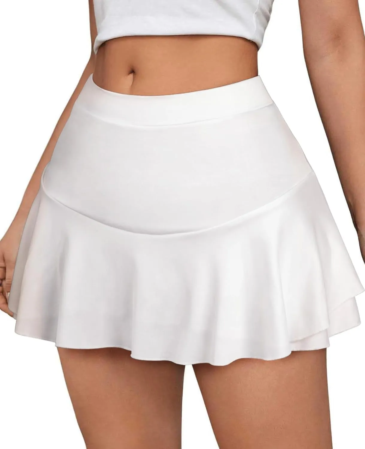 DRESHOW Women Pleated Casual Mini Skater Skirt Basic Versatile Stretchy Flared School Cheerleader for Girls A-Line Skirt