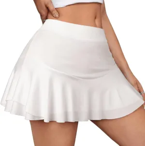 DRESHOW Women Pleated Casual Mini Skater Skirt Basic Versatile Stretchy Flared School Cheerleader for Girls A-Line Skirt