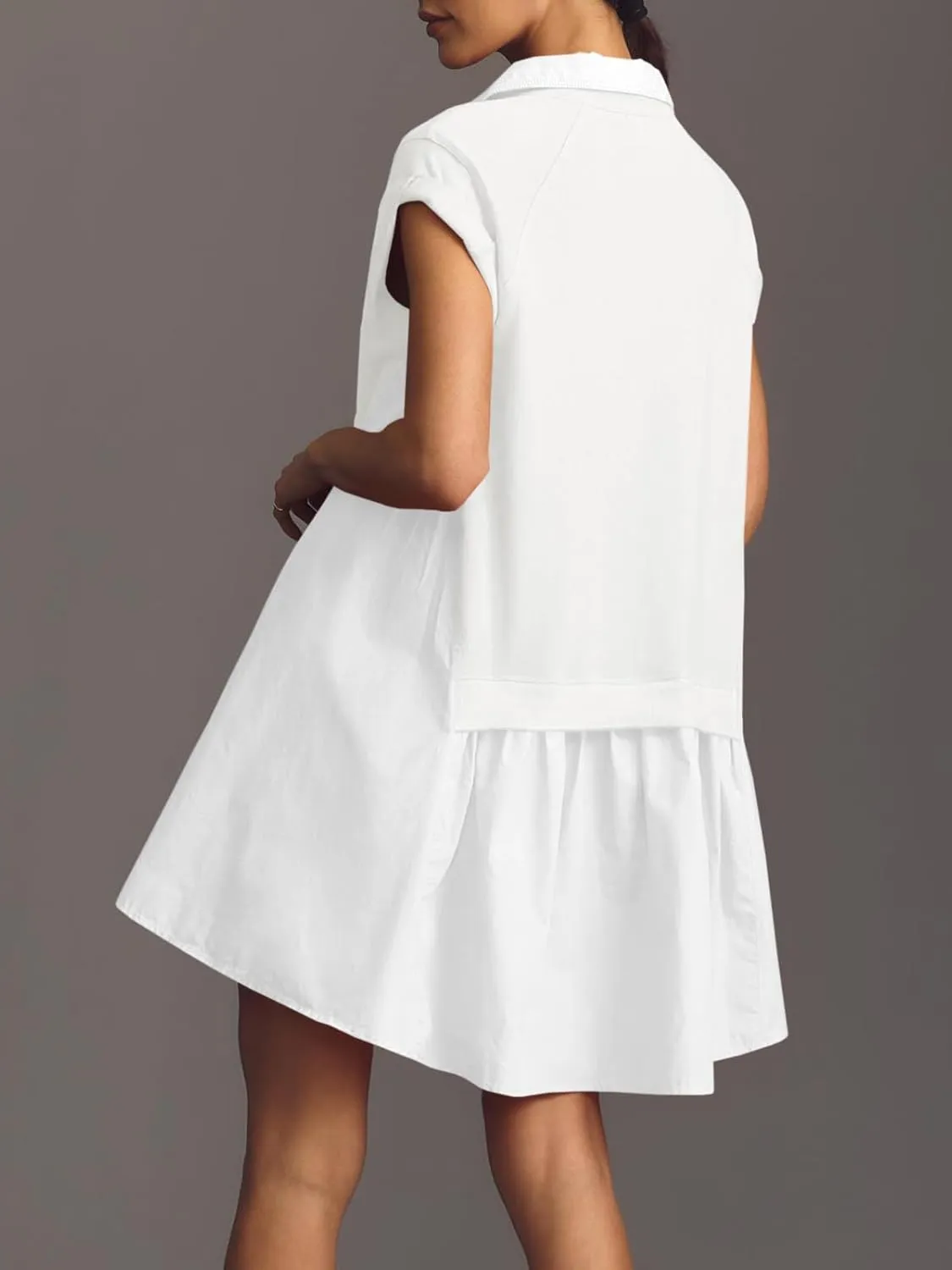 Fisoew Womens Summer Sweatshirt Dresses Short Sleeve V Neck Casual Oversized Patchwork Mini Dress