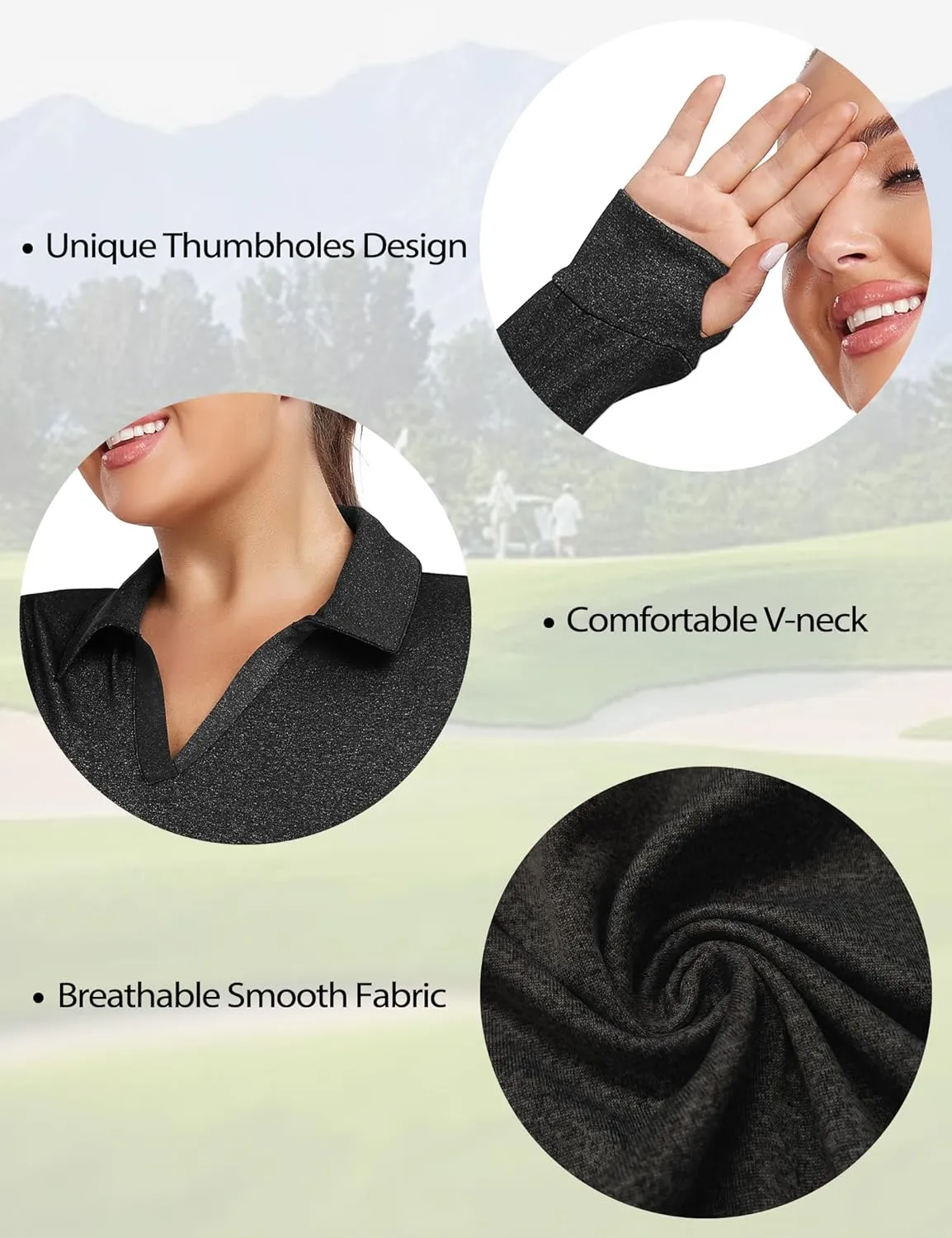 FOREYOND Women's Plus Size Long Sleeve Polo Shirts V-Neck Workout Tops Moisture Wicking Golf Shirts