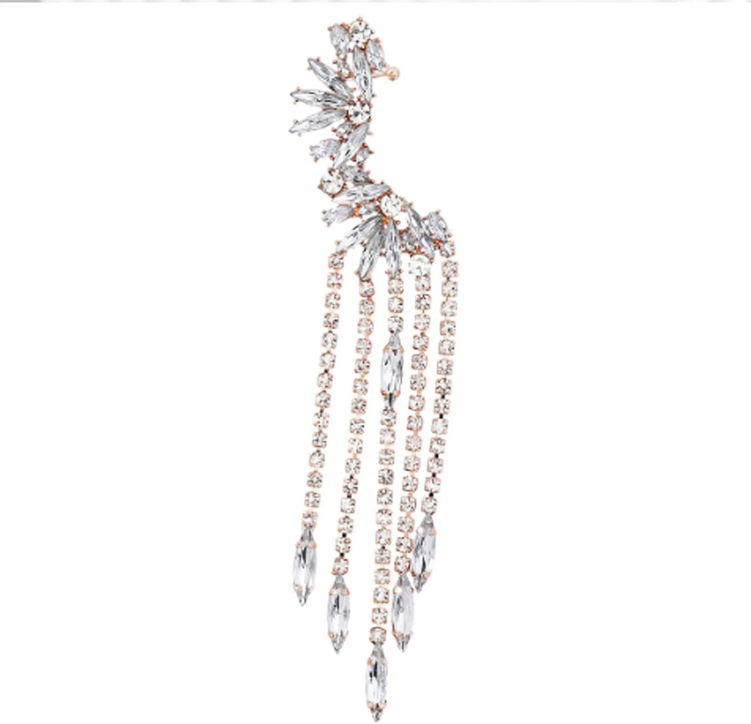 Gold Plated Crystal Leaf Climbers Crawler Jewelry Jacket Earrings Sparkly Zircon Pave Metal Left Ear Cuff Wrap Clip Stud Earring Climber Top Ear Clip for Women 1 PC