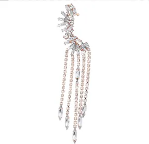 Gold Plated Crystal Leaf Climbers Crawler Jewelry Jacket Earrings Sparkly Zircon Pave Metal Left Ear Cuff Wrap Clip Stud Earring Climber Top Ear Clip for Women 1 PC