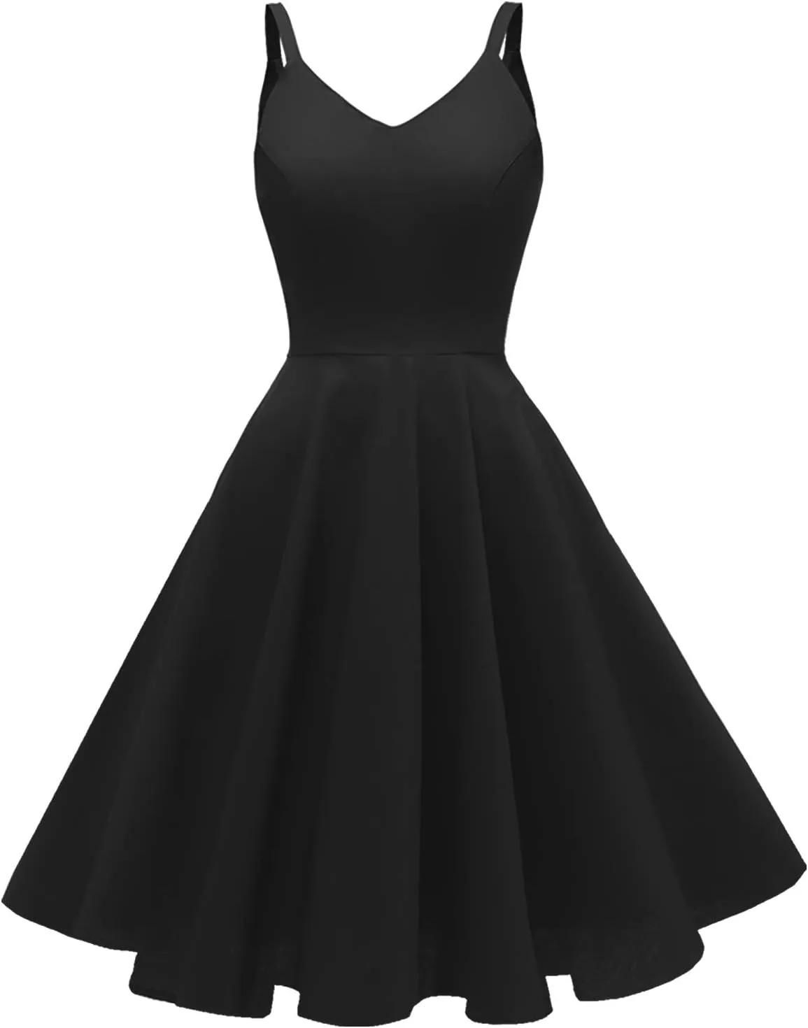 GOOBGS Women's 1950s Retro Vintage Spaghetti Strap Cocktail Swing Dresses with Pockets