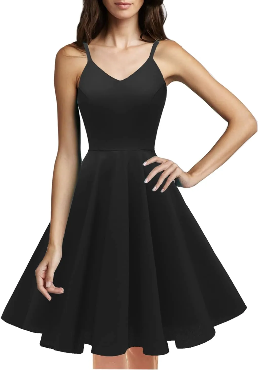 GOOBGS Women's 1950s Retro Vintage Spaghetti Strap Cocktail Swing Dresses with Pockets