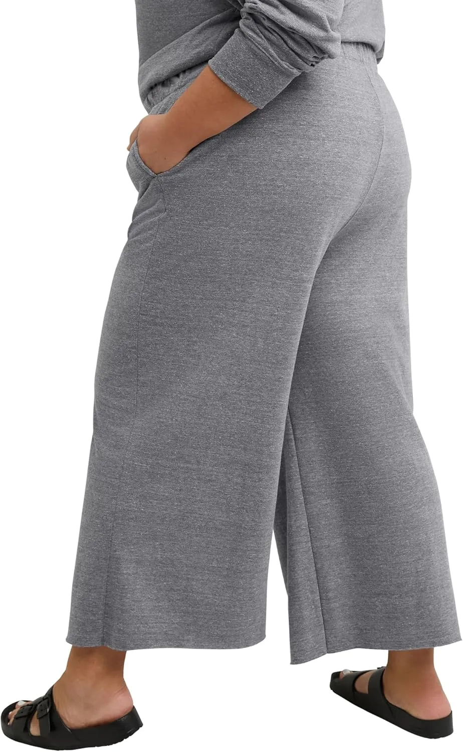 Hanes Women's Originals Wide Leg Crop Pants, Retro Lightweight French Terry Pants, 25