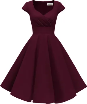 Hanpceirs Women's Cap Sleeve 1950s Retro Vintage Cocktail Swing Dresses with Pocket