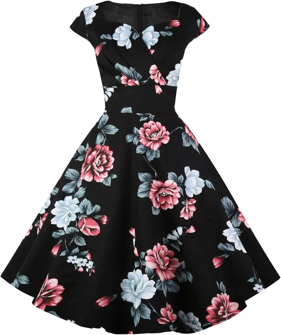 Hanpceirs Women's Cap Sleeve 1950s Retro Vintage Cocktail Swing Dresses with Pocket