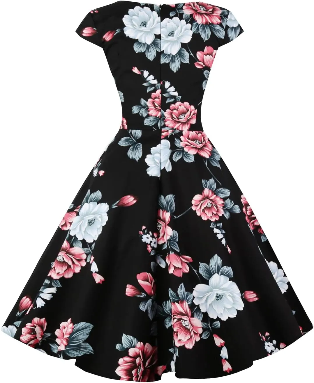 Hanpceirs Women's Cap Sleeve 1950s Retro Vintage Cocktail Swing Dresses with Pocket
