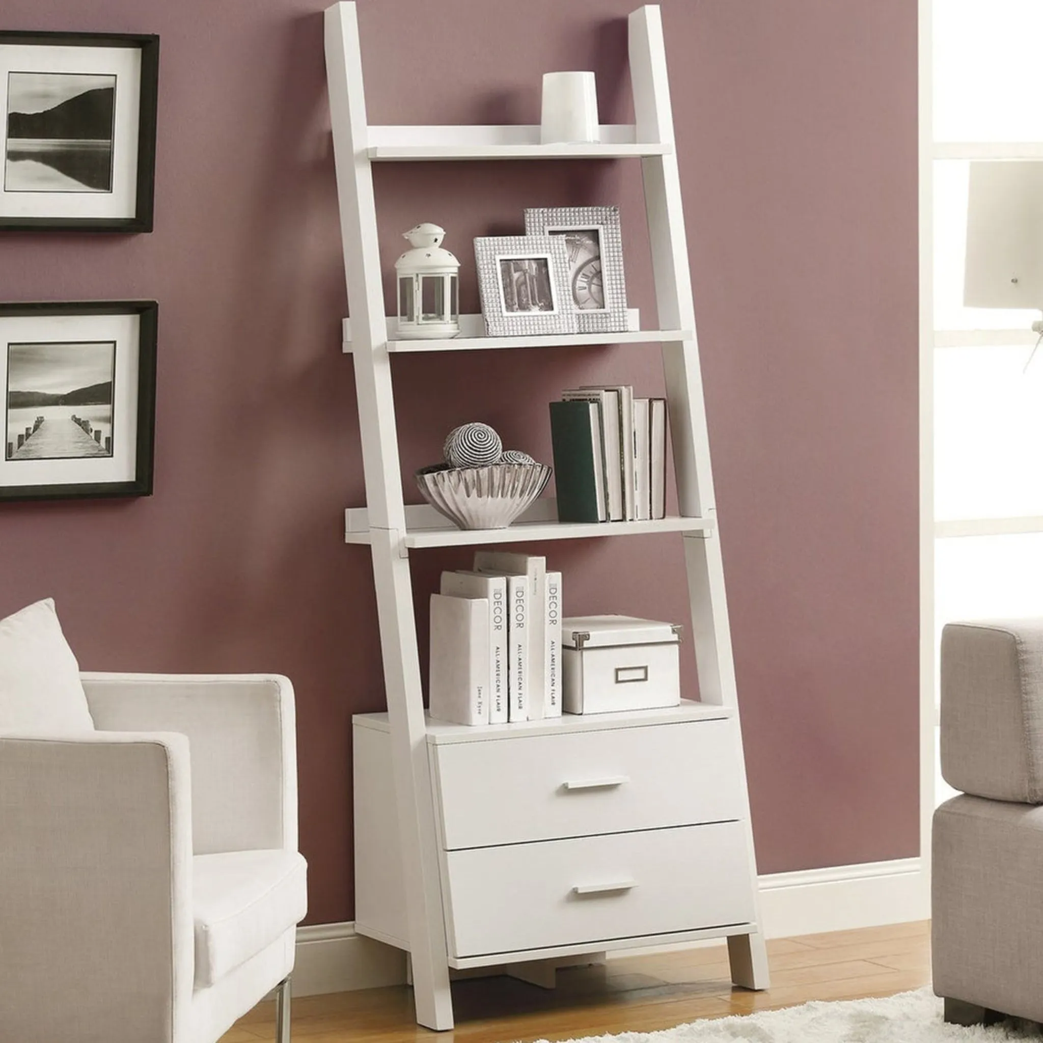 Ladder Bookcase With Two Drawers
