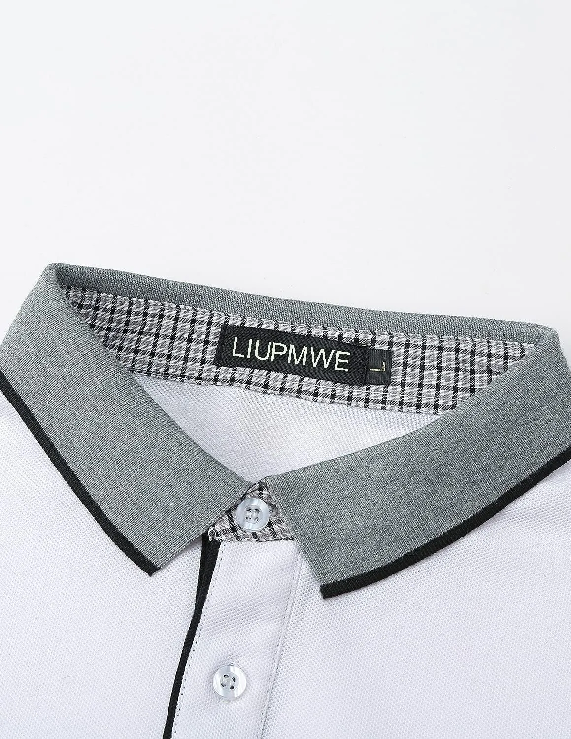 LIUPMWE Polo Shirts for Men Long Sleeve Golf Shirt Slim Fit Classic Plaid Collar Cotton Golf T-Shirts Casual Polo Shirts