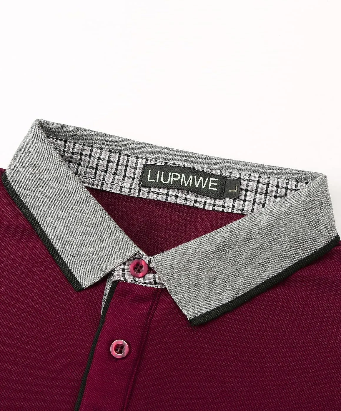 LIUPMWE Polo Shirts for Men Long Sleeve Golf Shirt Slim Fit Classic Plaid Collar Cotton Golf T-Shirts Casual Polo Shirts