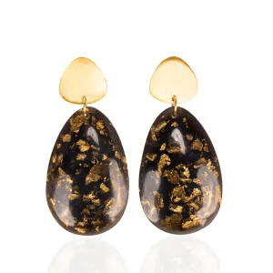 Malika Dangles - Black & Metallic Gold Fleck