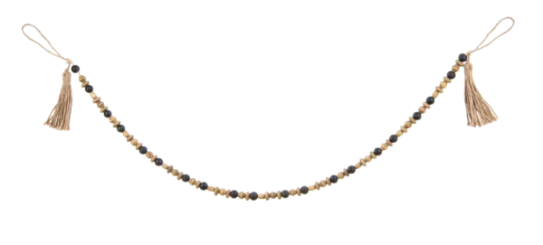 Multi Size Natural & Black Wood Beaded Garland with Tassel