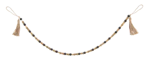 Multi Size Natural & Black Wood Beaded Garland with Tassel