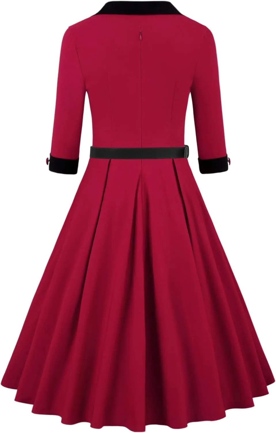 MUXXN Women's 50s Retro Casual Swing Midi Dress 3/4 Sleeve Square A Line Neck Vintage Cocktail Wedding Guest Bodycon Prom