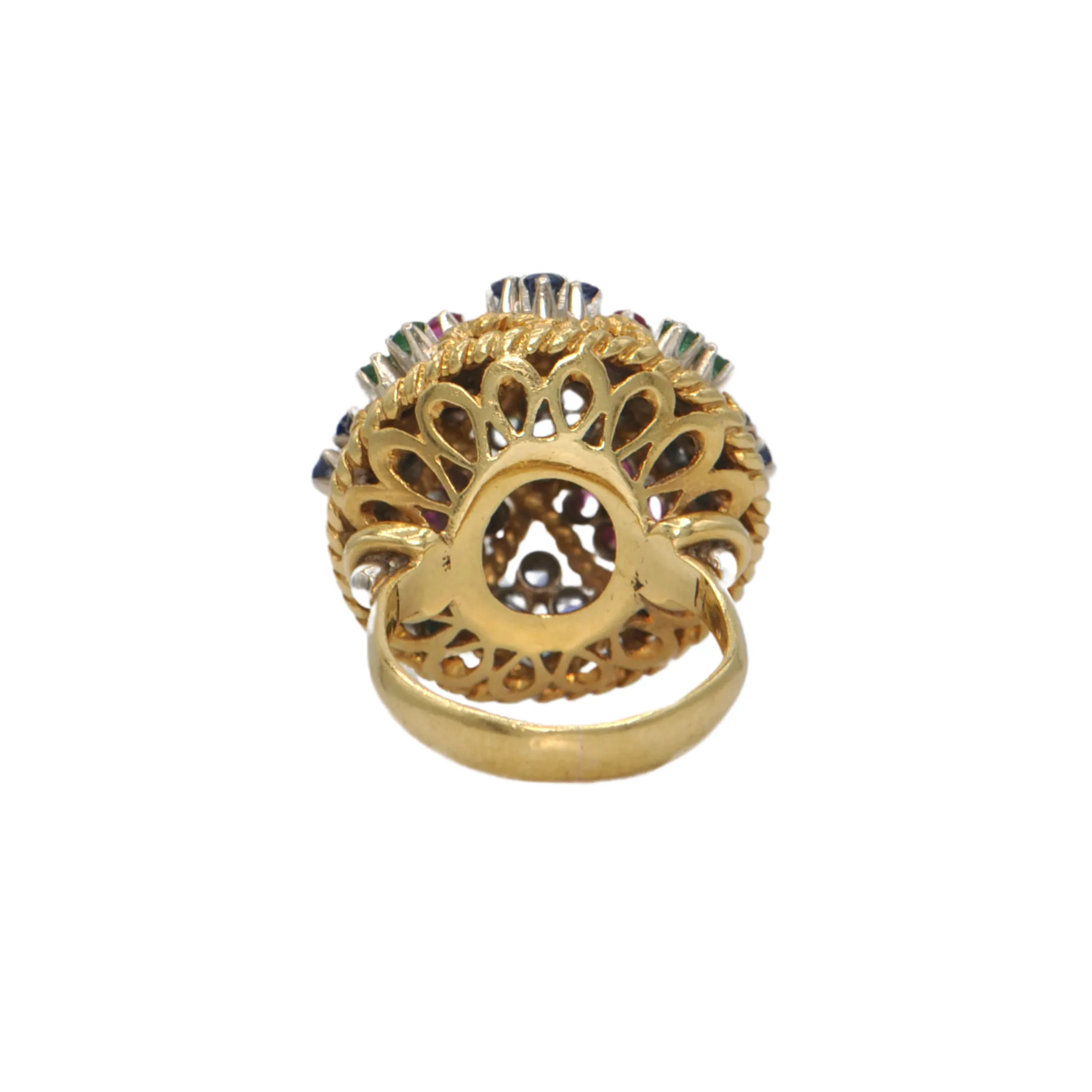 Retro Ruby, Emerald, and Sapphire 18k Gold Cocktail Ring 'Italy'
