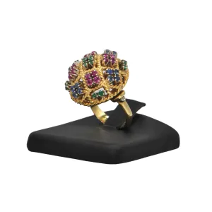 Retro Ruby, Emerald, and Sapphire 18k Gold Cocktail Ring 'Italy'