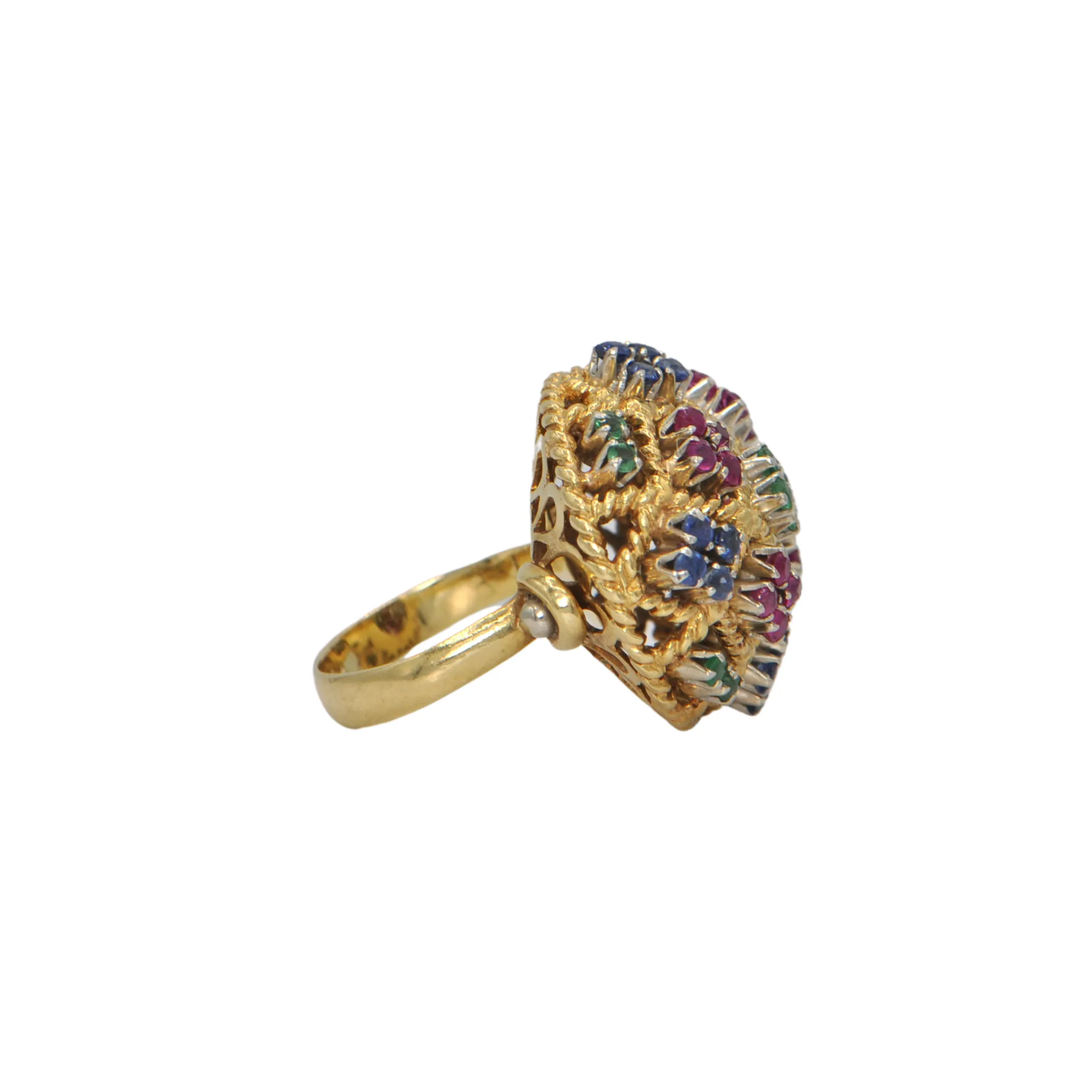 Retro Ruby, Emerald, and Sapphire 18k Gold Cocktail Ring 'Italy'