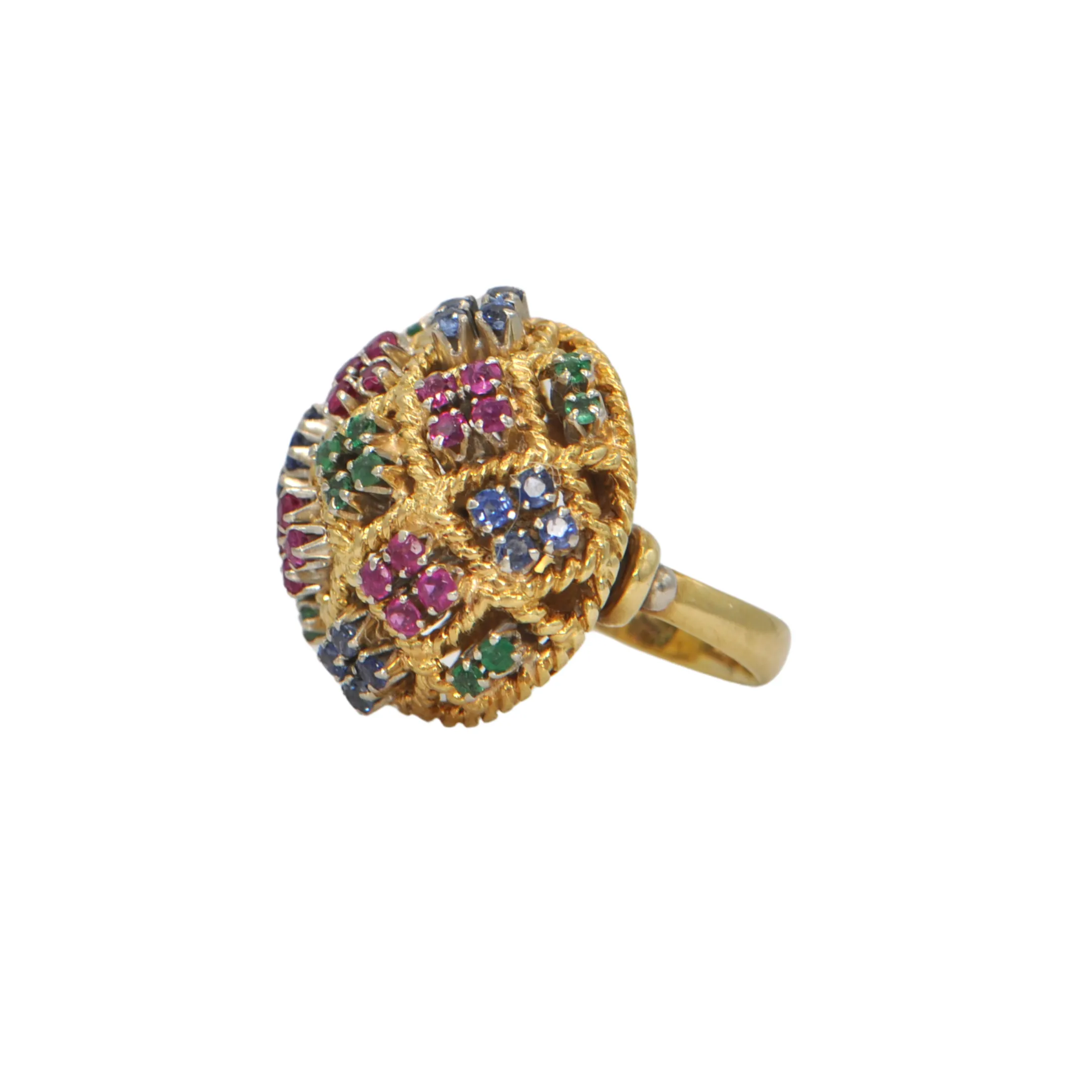 Retro Ruby, Emerald, and Sapphire 18k Gold Cocktail Ring 'Italy'